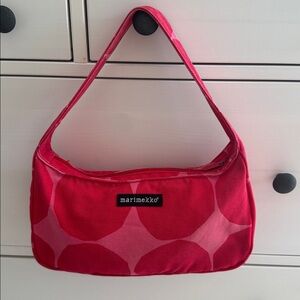 Marimekko Kivet Small Pink and Red Over the Shoulder Baguette Bag Finnish Design